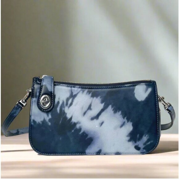 Coach Penn Shoulder Bag Y2K Blue Leather Tie Dye CU049 Small Clutch Festival - Picture 1 of 13